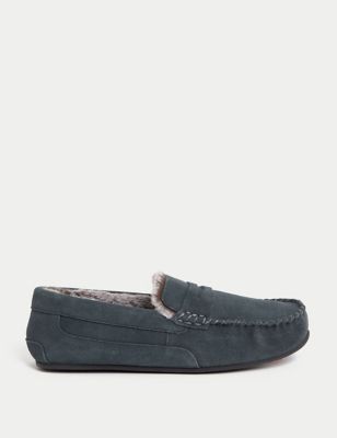 Marks And Spencer Mens M&S Collection Suede Slippers with Freshfeet - Med Blue Denim