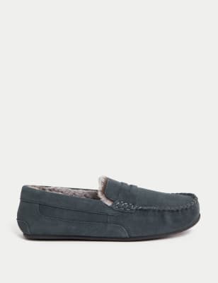 

Mens M&S Collection Suede Slippers with Freshfeet™ - Med Blue Denim, Med Blue Denim