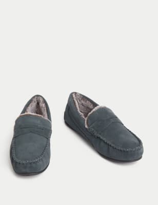 Mens suede slippers with hard online soles