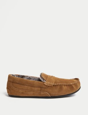 Marks And Spencer Mens M&S Collection Suede Slippers with Freshfeet - Tan