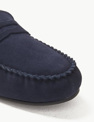 

Mens M&S Collection Big & Tall Suede Slippers with Freshfeet™ - Navy, Navy