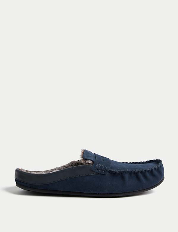 Suede Fleece Lined Mule Moccasins