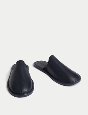 M&S Autograph Mens Leather Mule Slippers with Freshfeet 