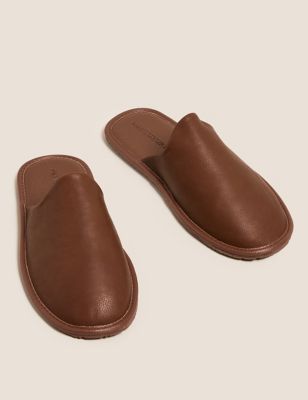 

Mens Autograph Leather Mule Slippers with Freshfeet™ - Tan, Tan