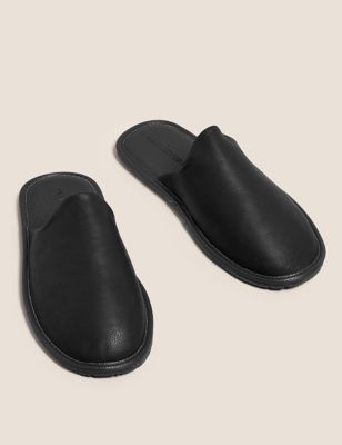 

Mens Autograph Leather Mule Slippers with Freshfeet™ - Black, Black