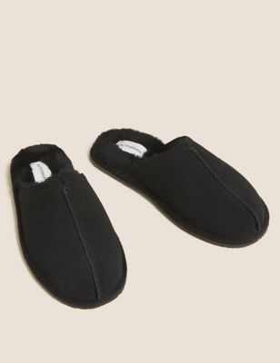 

Mens Autograph Suede Mule Slippers with Freshfeet™ - Black Mix, Black Mix
