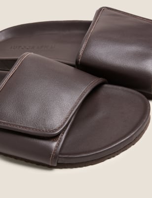 

Mens Autograph Leather Riptape Sliders - Dark Brown, Dark Brown