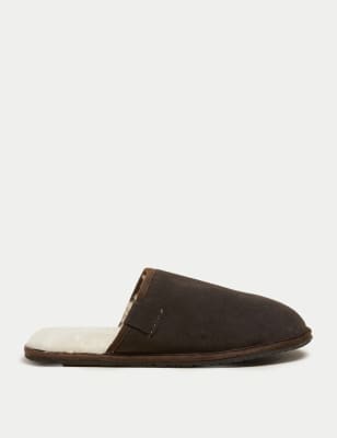 

Mens Autograph Suede Mule Slippers with Freshfeet™ - Dark Brown, Dark Brown