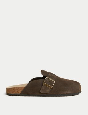

Mens Autograph Suede Buckle Mule Slippers with Freshfeet™ - Brown, Brown