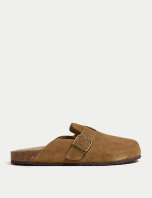 

Mens Autograph Suede Buckle Mule Slippers with Freshfeet™ - Tan, Tan