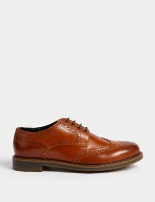 M&S Men's Wide Fit Leather Brogues - 6 - Chestnut, Chestnut