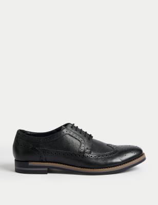 M&S Mens Leather Trisole Brogues - 7 - Black, Black,Chestnut,Burgundy