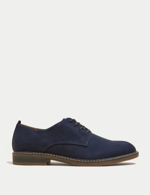 M&S Mens Suedette Derby Shoes - 6 - Navy, Navy,Tan,Black,Brown