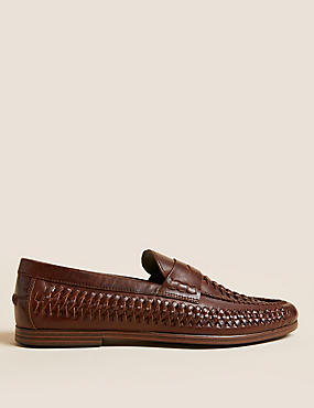 Leather Woven Slip-On Loafers