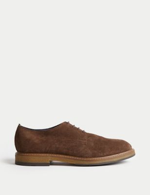 M&S Men's Suede Derby Shoes - 10 - Brown, Brown,Navy