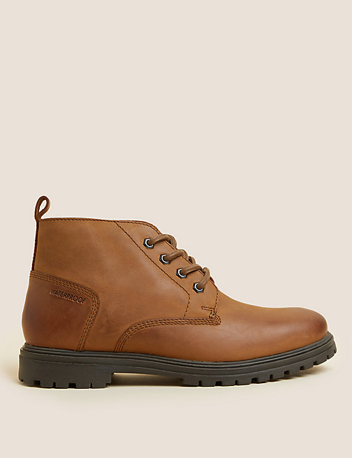 Marks And Spencer Mens M&S Collection Leather Waterproof Chukka Boots - Tan