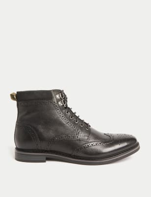 

Mens M&S Collection Leather Brogue Boot - Black, Black