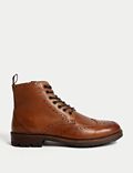 Leather Side Zip Brogue Casual Boots