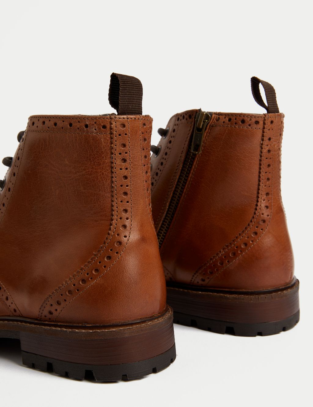 Leather Side Zip Brogue Casual Boots image 3