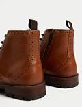 Leather Side Zip Brogue Casual Boots