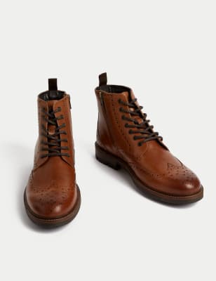 Leather Side Zip Brogue Casual Boots