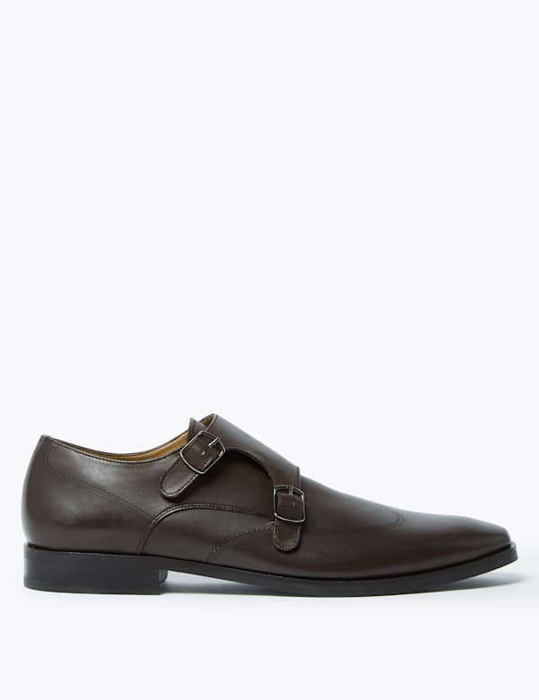 Leather Double Monk Strap Shoes