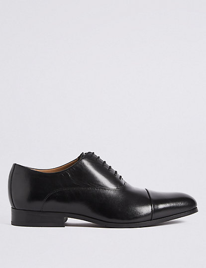 M&S Sartorial Wide Fit Leather Oxford Shoes - 6 - Black, Black