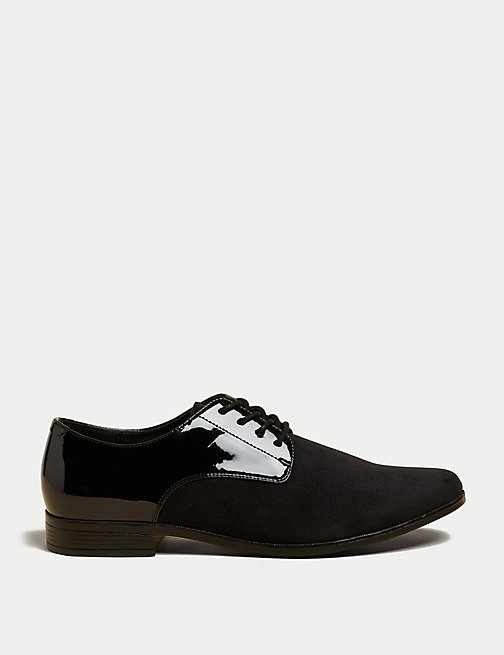 Marks And Spencer Mens M&S Collection Velvet and Patent Derby Shoes - Black, Black