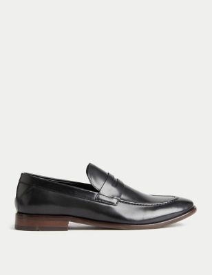 M&S Mens Leather Slip-On Loafers - 9.5 - Black, Black,Brown