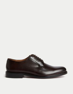 M&S Sartorial Mens Leather Derby Shoes - 7 - Dark Brown, Dark Brown