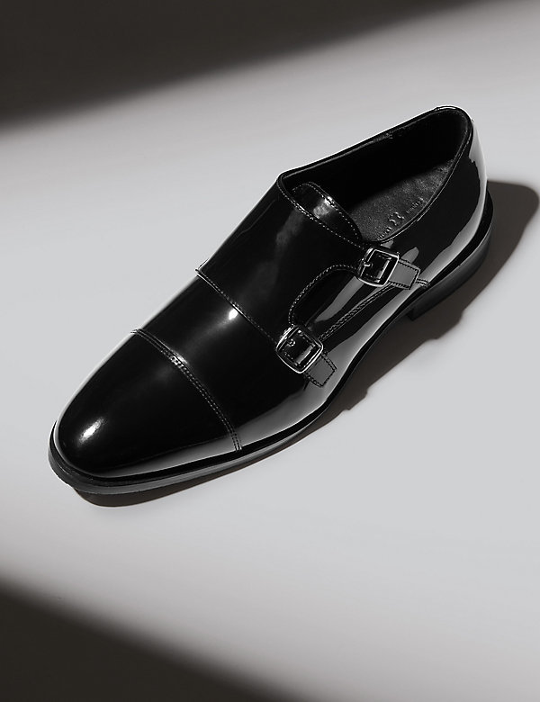 Leather Double Monk Strap Shoes - EE