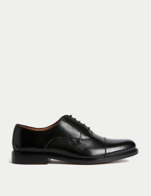 M&S Sartorial Mens Leather Oxford Shoes - 9.5 - Black, Black