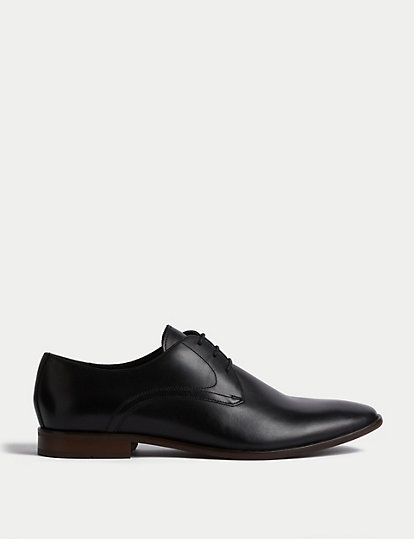 M&S Collection Leather Derby Shoes - 8 - Black, Black