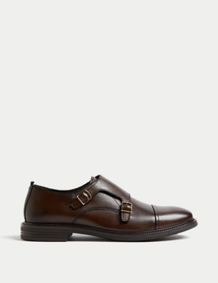 Autograph Mens Leather Monk Strap Shoes - 7 - Brown, Brown,Black