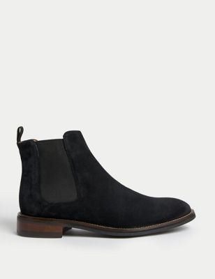 M&S Mens Suede Pull-On Chelsea Boots - 8 - Black, Black,Dark Brown