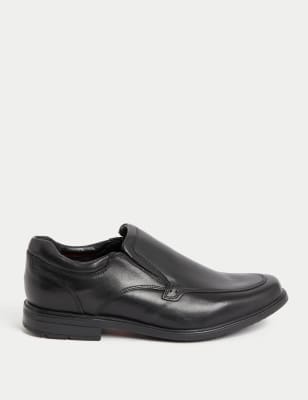 M&S Men's Wide Fit Airflex Leather Shoes - 7 - Black, Black