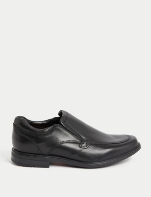 M&S Mens Wide Fit Airflex Leather Shoes - 6 - Black, Black