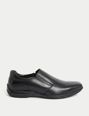 M&S Mens Airflex Leather Slip-on Shoes - 8 - Black, Black