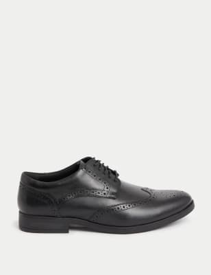 M&S Men's Wide Fit Airflex Leather Brogues - 12 - Black, Black