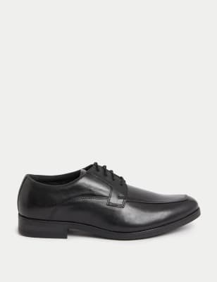 M&S Men's Wide Fit Leather Derby Shoes - 8.5 - Black, Black