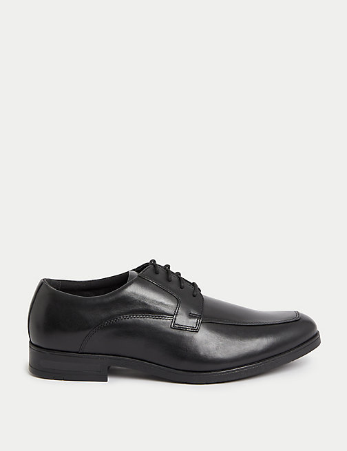 Marks And Spencer Mens M&S Collection Wide Fit Leather Derby Shoes - Black, Black