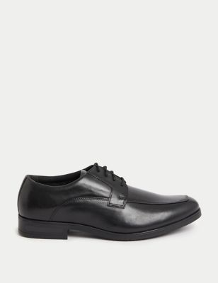 M&S Mens Wide Fit Leather Derby Shoes - 12 - Black, Black