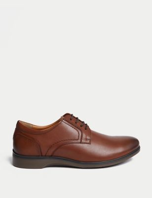 M&S Mens Airflextm Leather Derby Shoes - 7 - Tan, Tan,Black