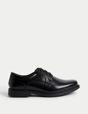 M&S Men's Extra Wide Fit Airflex Leather Derby Shoes - 6 - Black, Black