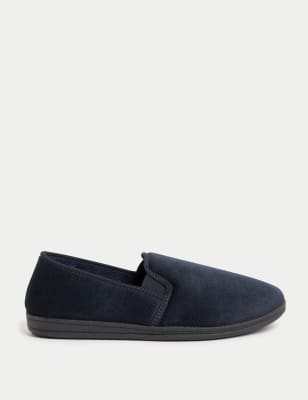 M&S Men's Velour Slippers with Freshfeet - 7 - Navy, Navy