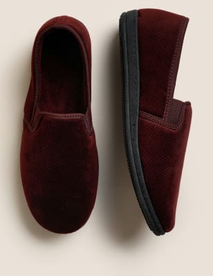 

Mens M&S Collection Velour Slippers with Freshfeet™ - Burgundy, Burgundy