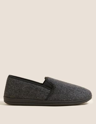 Marks And Spencer Mens M&S Collection Pattern Slippers with Freshfeet - Dark Grey, Dark Grey