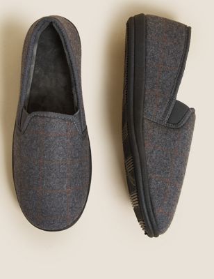 M&S Mens Checked Slippers with Freshfeet 