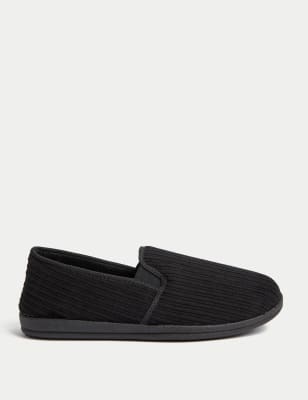 Marks And Spencer Mens M&S Collection Corduroy Slippers with Freshfeet - Black, Black