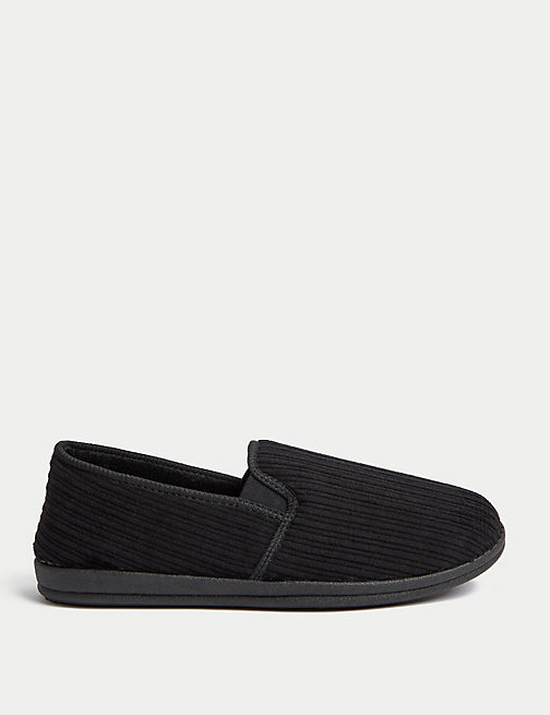 Marks And Spencer Mens M&S Collection Corduroy Slippers with Freshfeet - Black